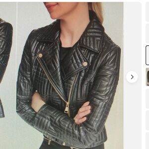 Karl Lagerfeld Double Quilted Leather Moto Jacket